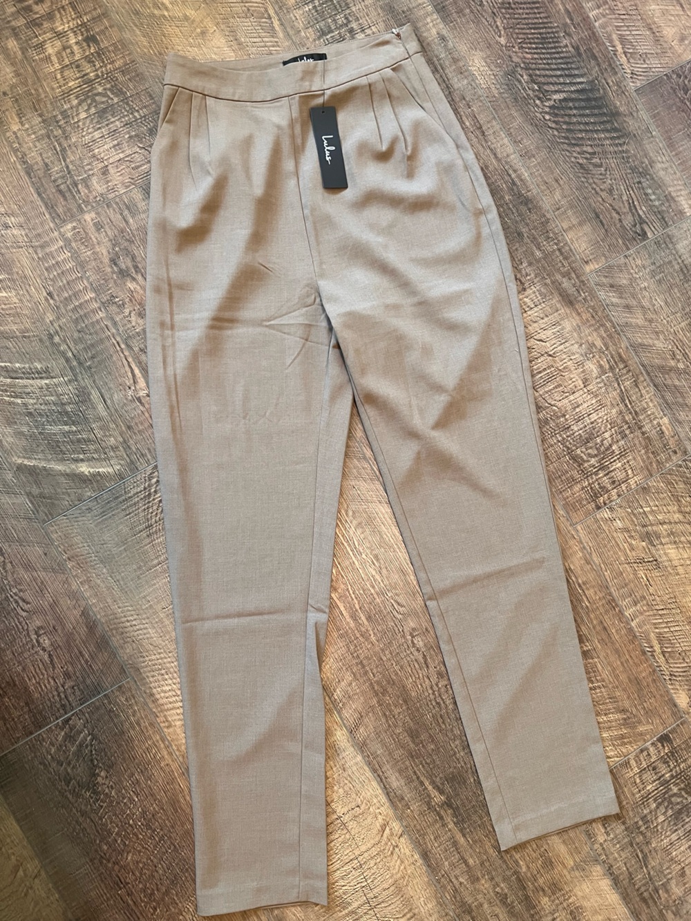 Lulu's Taupe Straight-Leg Pleated Dress Pants